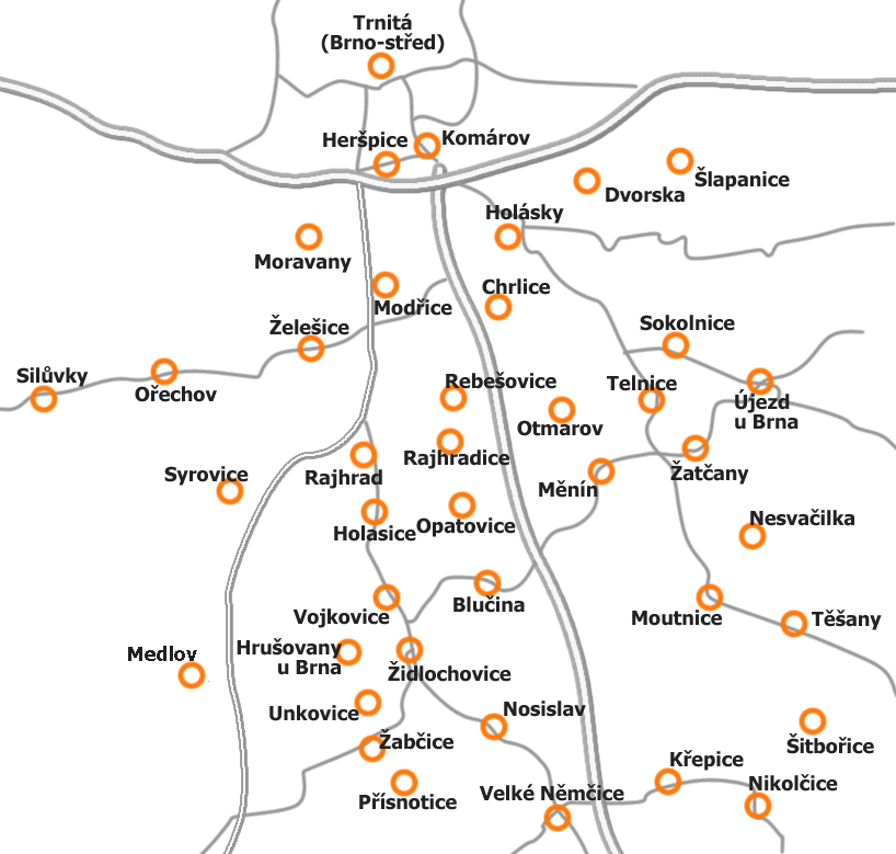 Mapa pokrytí sítě MamutNet